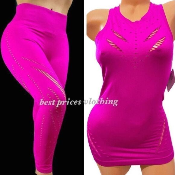 Victoria’s Secret Seamless sport High Rise Tight & matching Top set Fuchsia XL - Picture 1 of 6